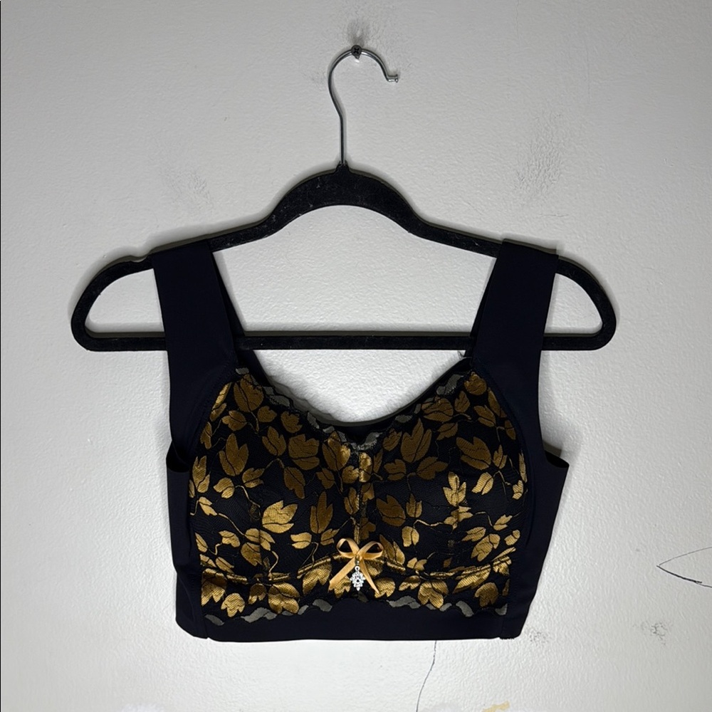 Senobra Nylon Elegant Black and Gold Women's Comfort Bra XL NEW!